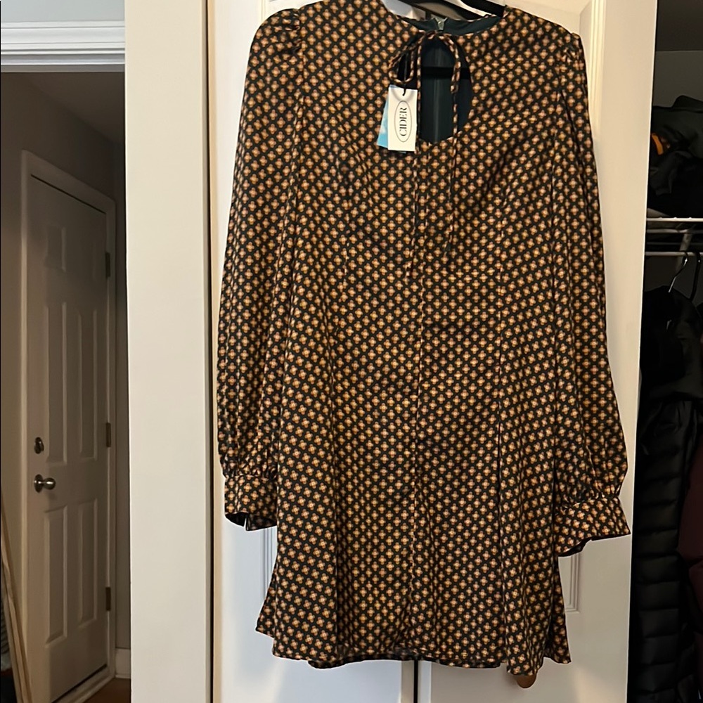 Vintage inspired pine green and burnt Orange Patterned Dress